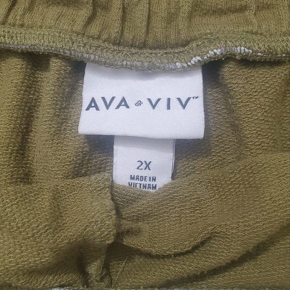 Ava & Viv Plus Shorts Sz 2X Elastic Waist Pockets High Rise Olive Green - Picture 7 of 7